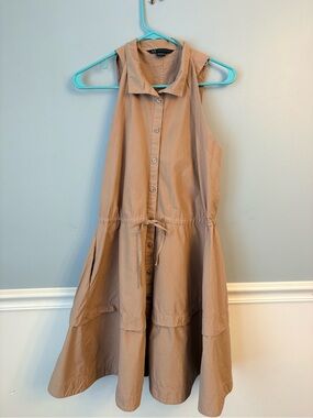 Armani Exchange Sleeveless Button-Front Midi Dress Beige Tan Size 6 100% Cotton